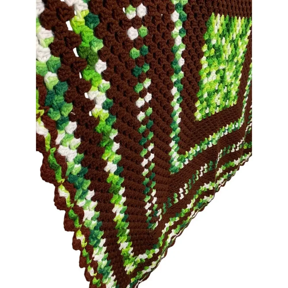 Vintage Brown Green Afghan Throw Blanket 48 Inches Square